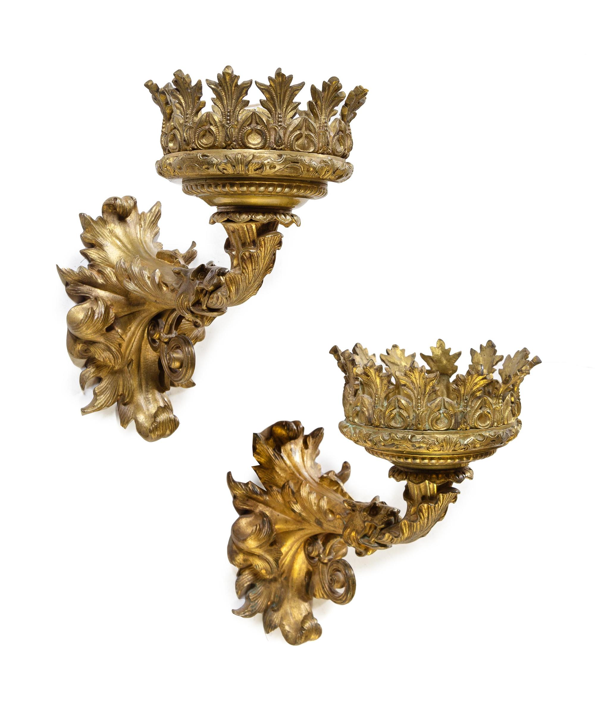 A Pair of English Regency Gilt Metal Sconces