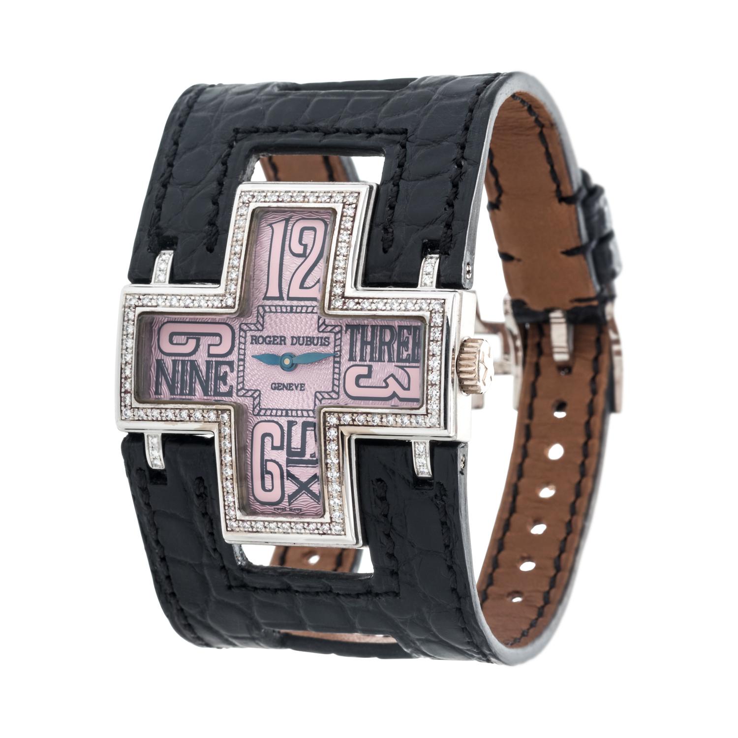 ROGER DUBUIS, 18K WHITE GOLD AND DIAMOND 'FOLLOW ME' WRISTWATCH