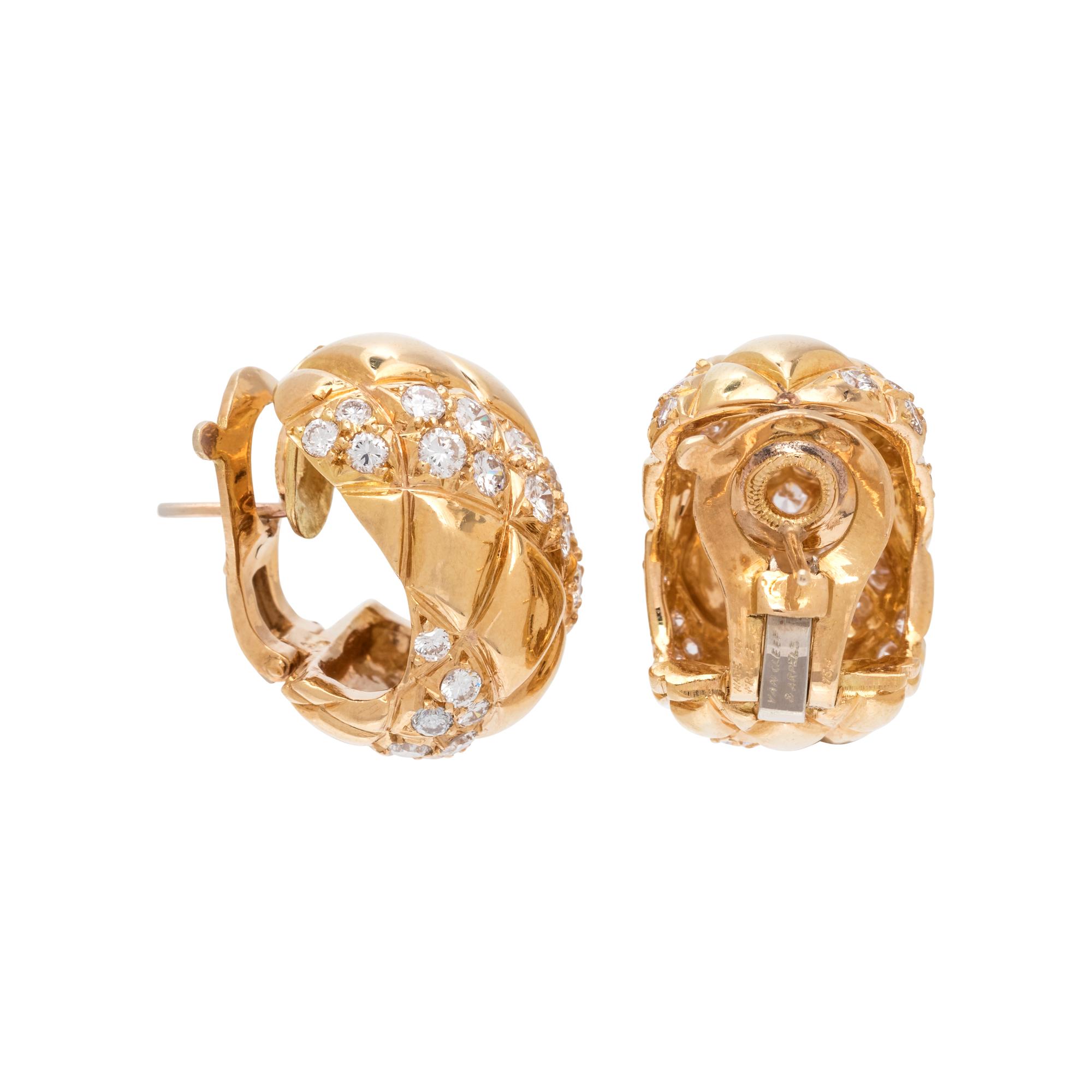 VAN CLEEF & ARPELS, YELLOW GOLD AND DIAMOND EARCLIPS