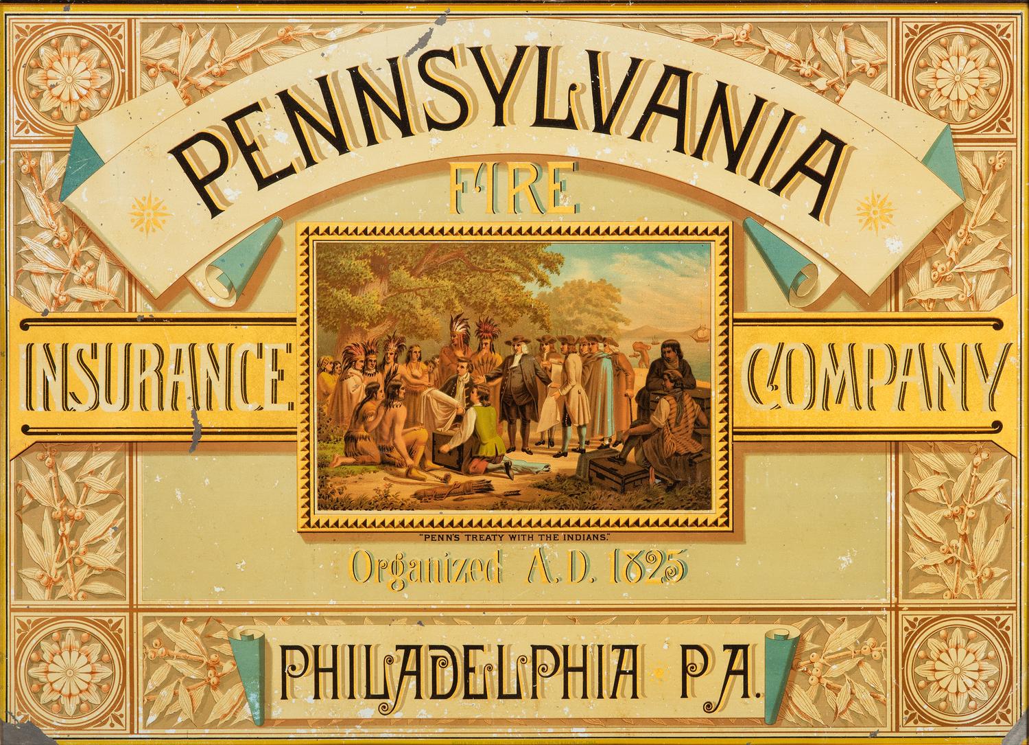 A Pennsylvania Fire Insurance Co., Philadelphia, PA Chromolithographic Framed Tin Advertising Sign