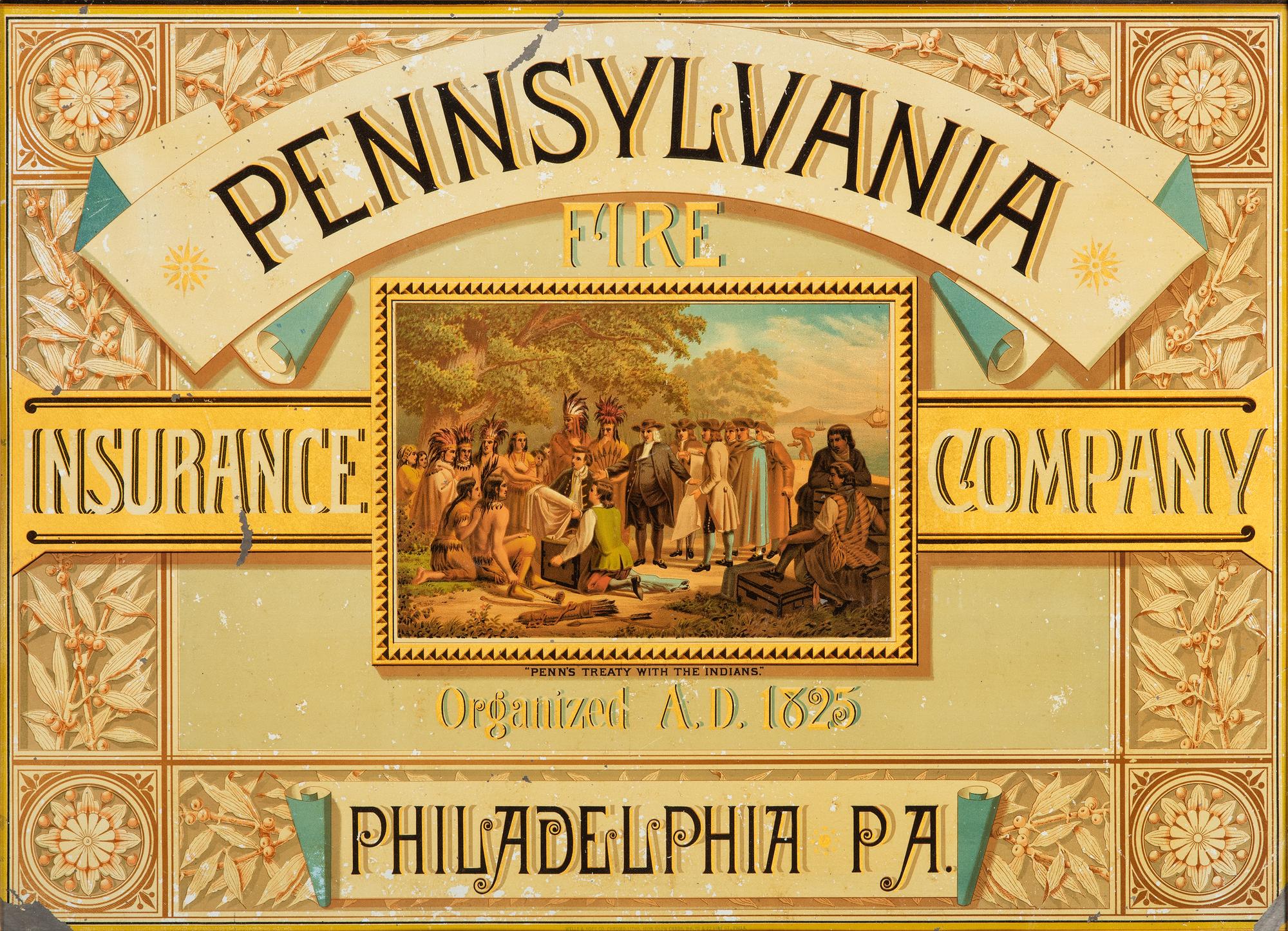 A Pennsylvania Fire Insurance Co., Philadelphia, PA Chromolithographic Framed Tin Advertising Sign