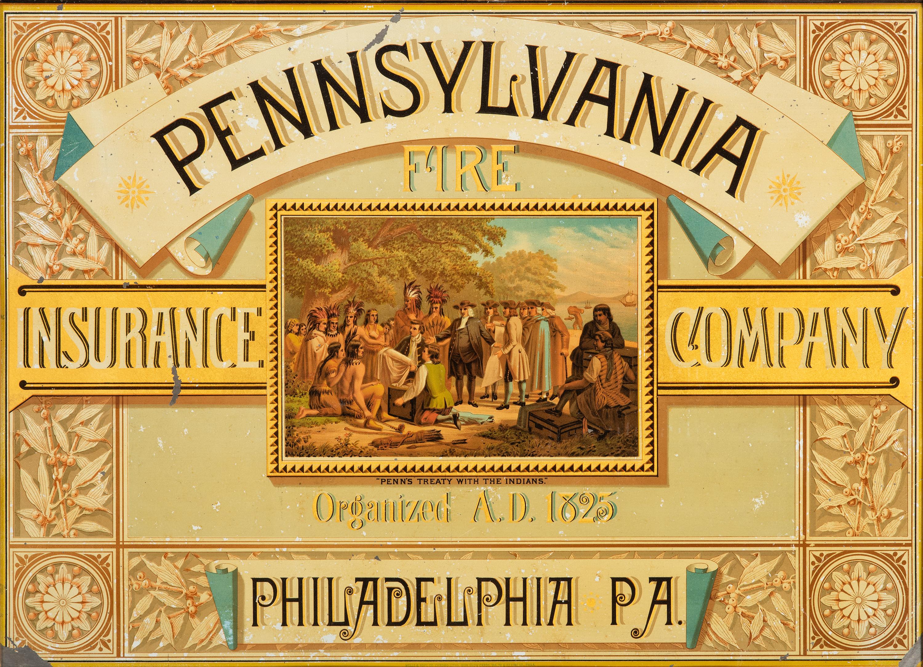 A Pennsylvania Fire Insurance Co., Philadelphia, PA Chromolithographic Framed Tin Advertising Sign
