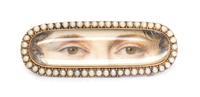 A Georgian Yellow Gold and Seed Pearl Double Lover's Eye Plaque, 3.70 dwts.