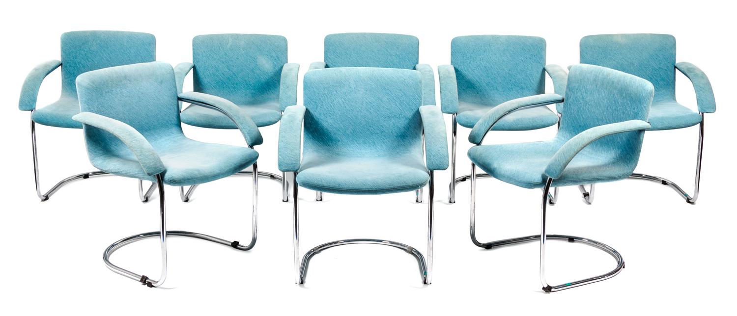 A Set of Eight Giovanni Offredi for Saporiti Italia Lens Chairs Height 31 1/2 x width 20 1/2 x depth 20 1/2 inches.