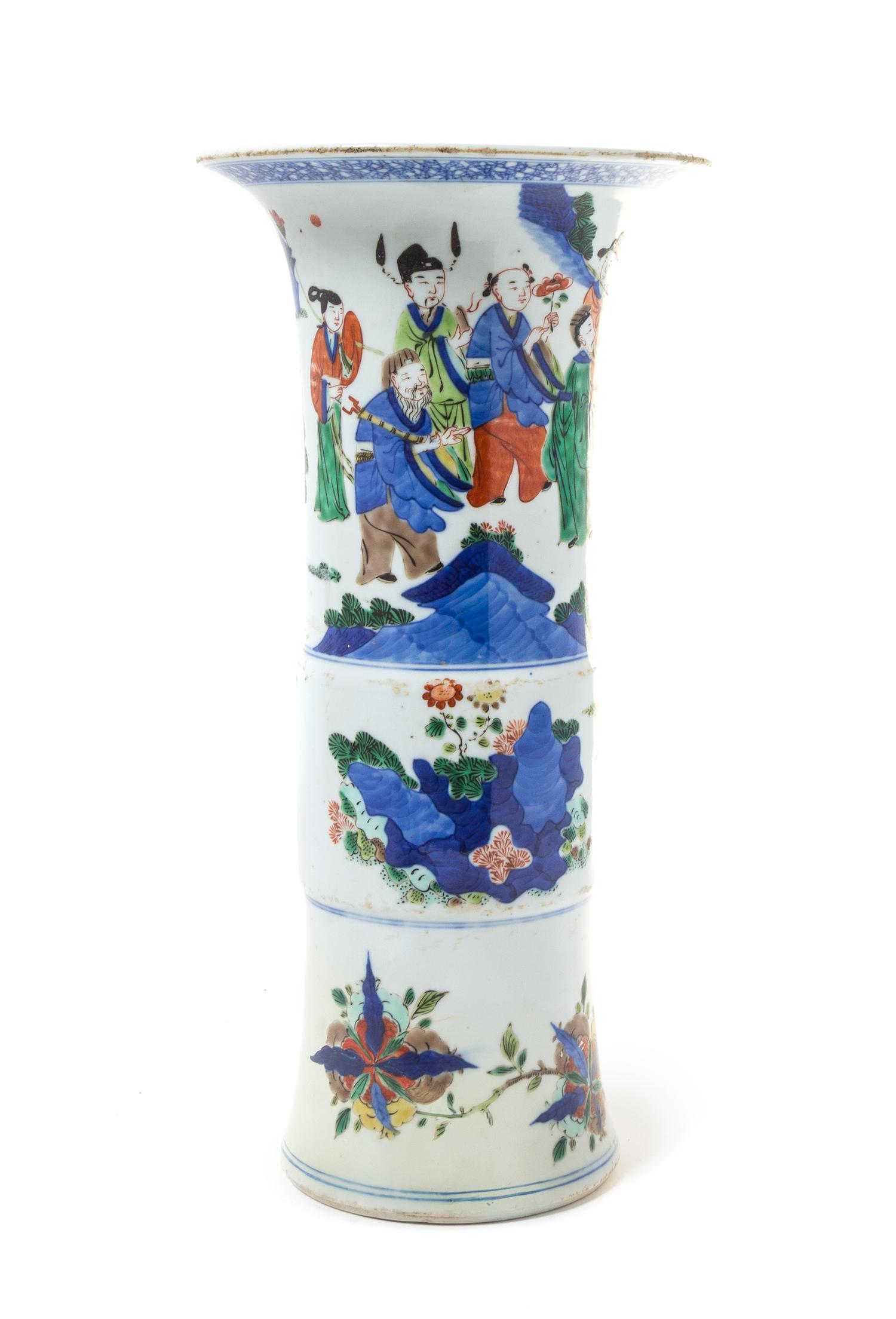 A Wucai Porcelain Gu -Form Vase — LIKELY KANGXI PERIOD (1661-1722)