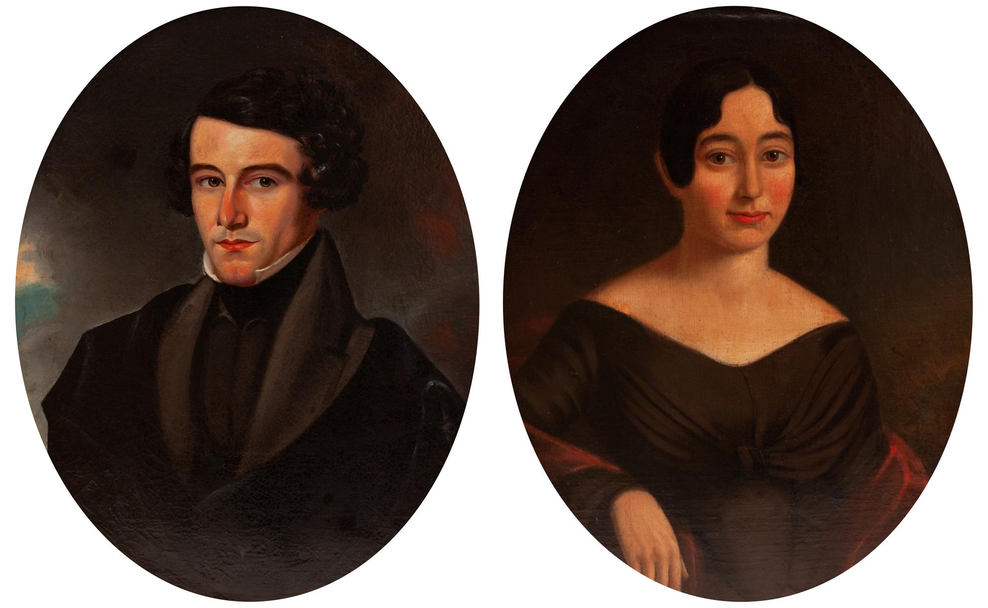 A Pair of American School Portraits, 19th Century