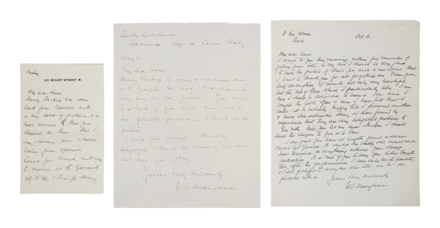 Maugham, W. Somerset (1874-1965). A group of 3 autograph letters signed, to art dealer Sir Hugh Lane, comprising: