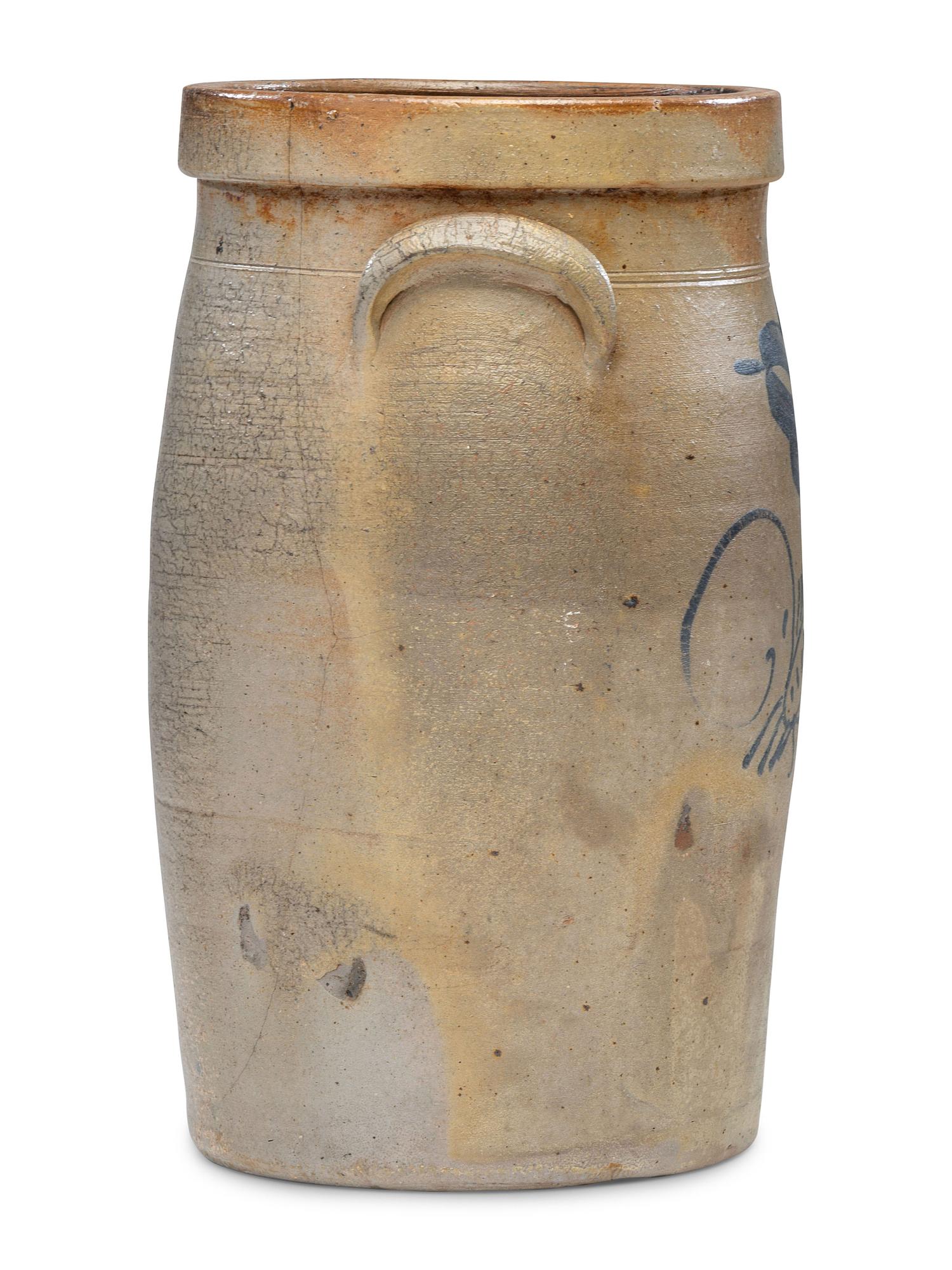 An L. K. Force Four-Gallon Cobalt Decorated Stoneware Crock
