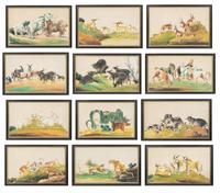 A Collection of Twelve Chinese Zoological Ink and Color Pith Paintings