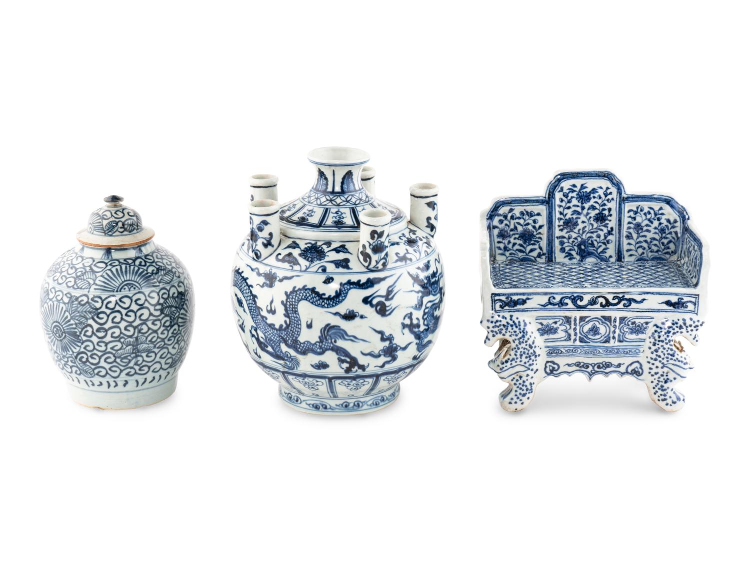 Three Chinese Blue and White Porcelain Vessels