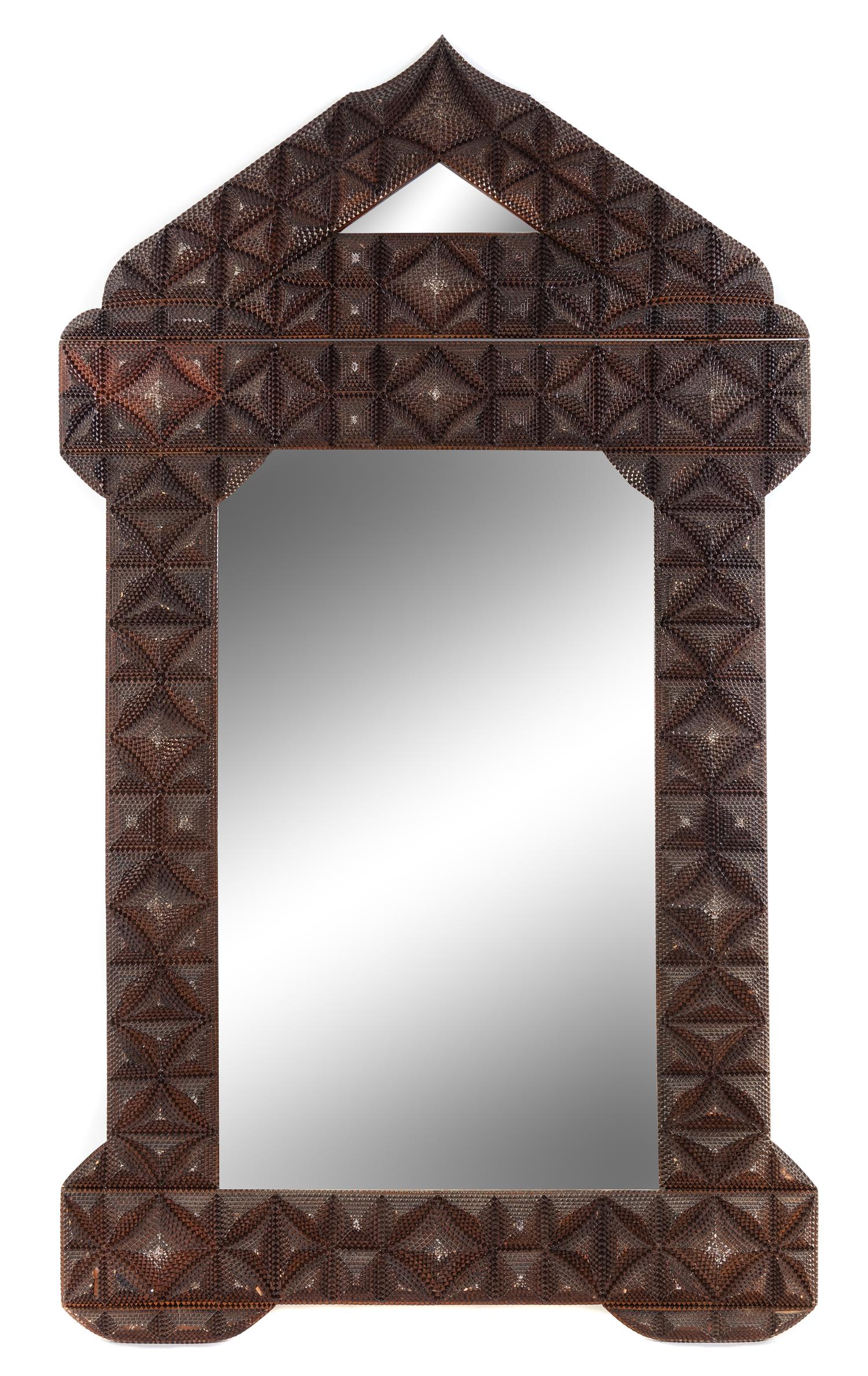 A Tramp Art Mirror Height 69 x width 39 1/2 inches. — LATE 19TH/EARLY 20TH CENTURY