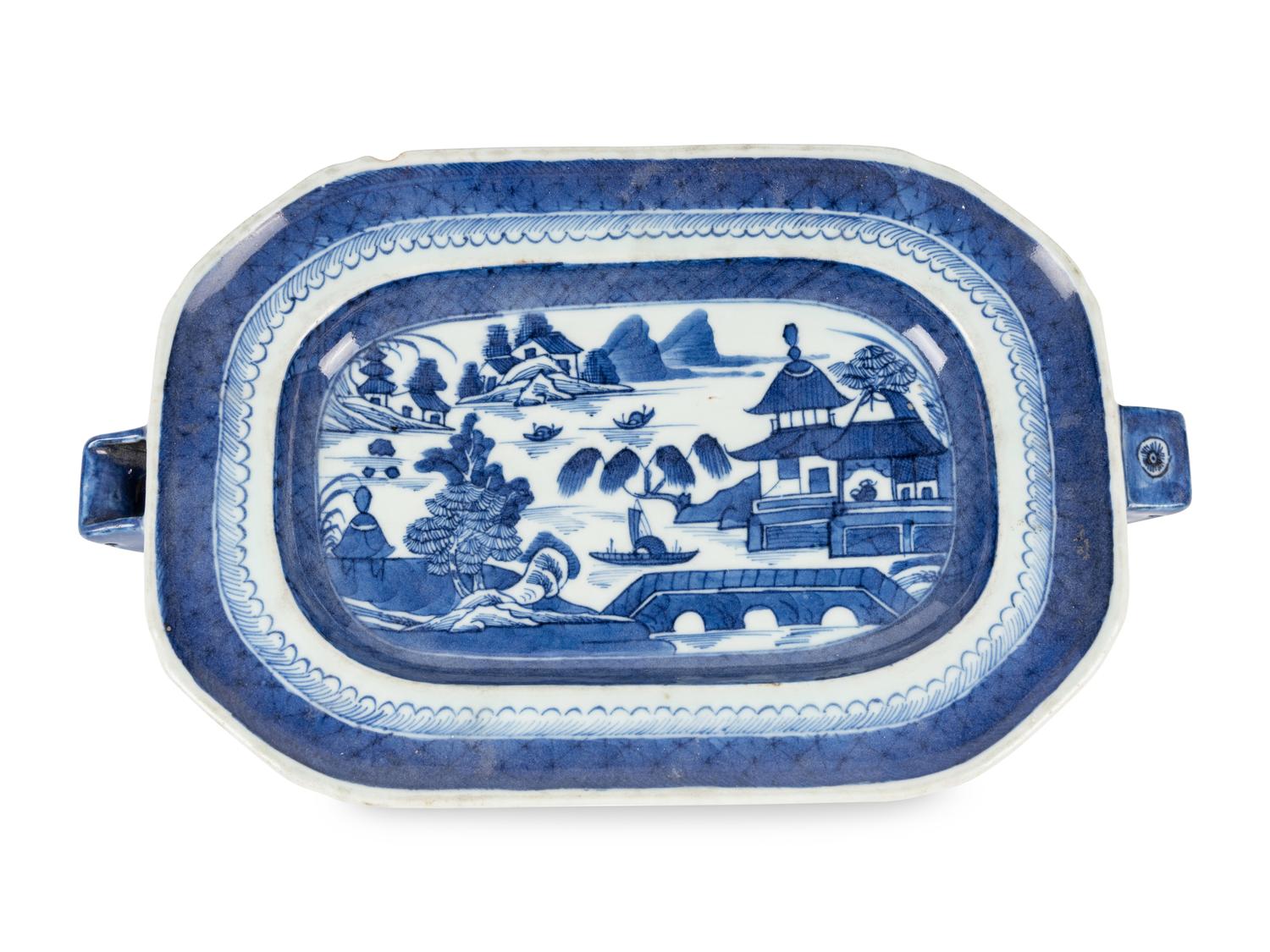 A Group of Canton Blue and White Porcelain Serving Articles