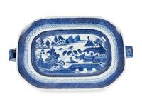 A Group of Canton Blue and White Porcelain Serving Articles