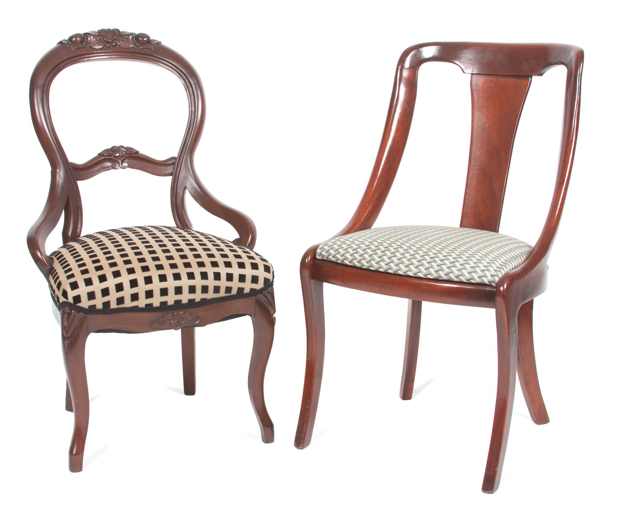 Two Mahogany Side Chairs Height 36 inches.