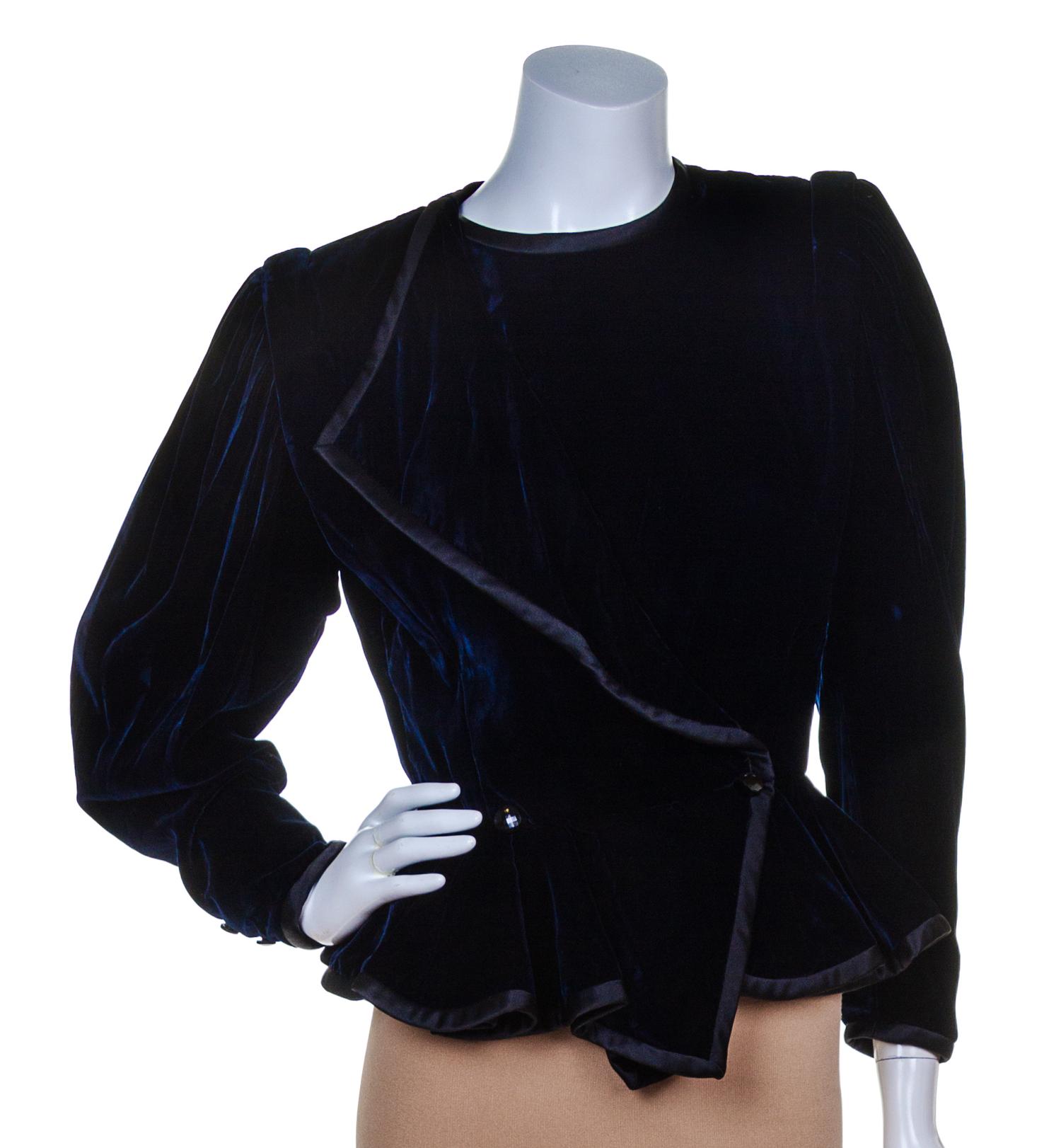 An Ungaro Black Velvet Peplum Jacket, Size 6.