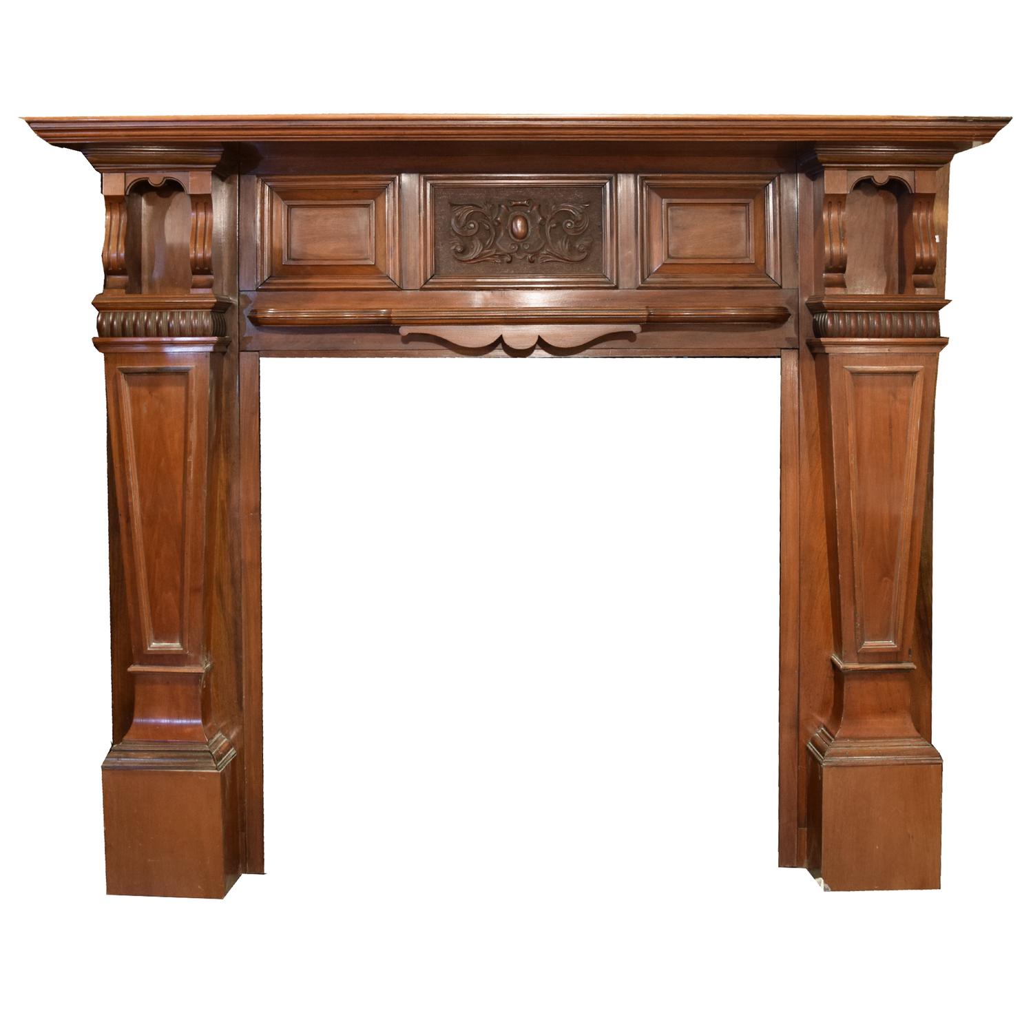 A Heavily Carved Walnut Half Mantel 63" W x 12" D x 54.5" H — England, Circa 1880