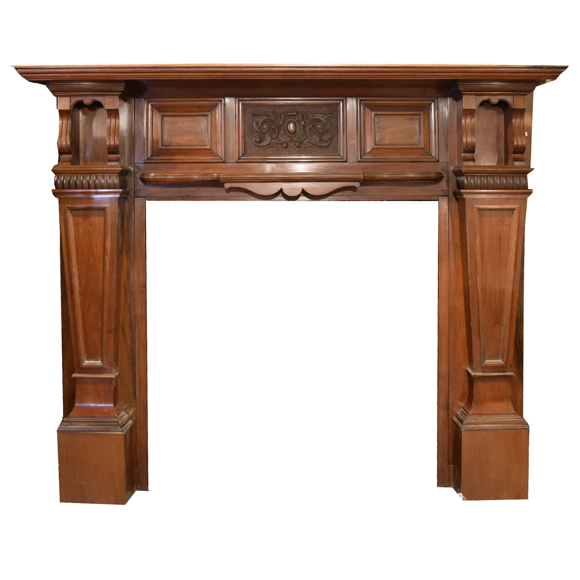 A Heavily Carved Walnut Half Mantel 63" W x 12" D x 54.5" H — England, Circa 1880