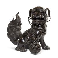 A Large Bronze Fu Lion-Form Incense Burner Height 22 inches. — 19TH CENTURY