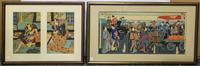 Two Japanese Woodblock Prints Larger 20 1/2 x 34 3/4 inches (framed).