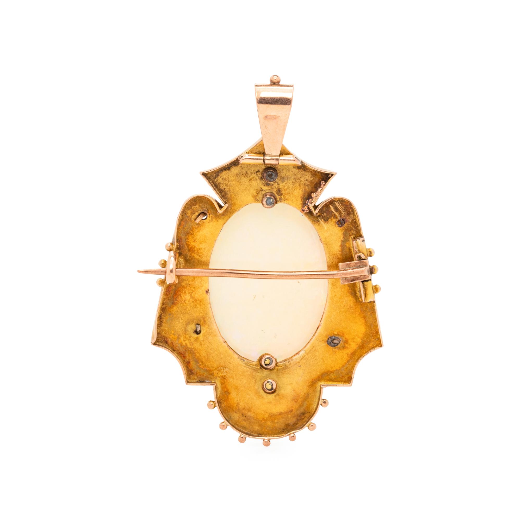 VICTORIAN, YELLOW GOLD AND OPAL PENDANT/BROOCH