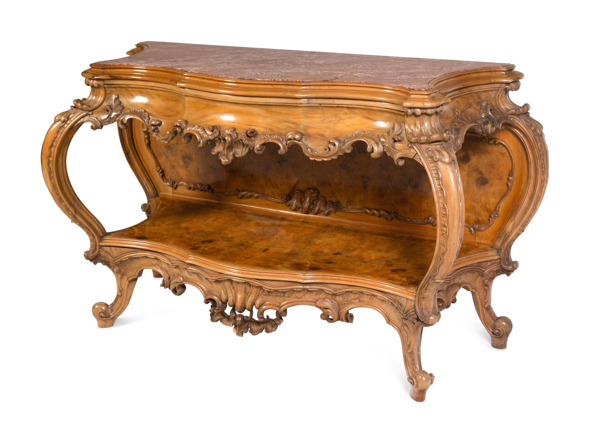 An Italian Rococo Style Carved Walnut Marble-Top Server