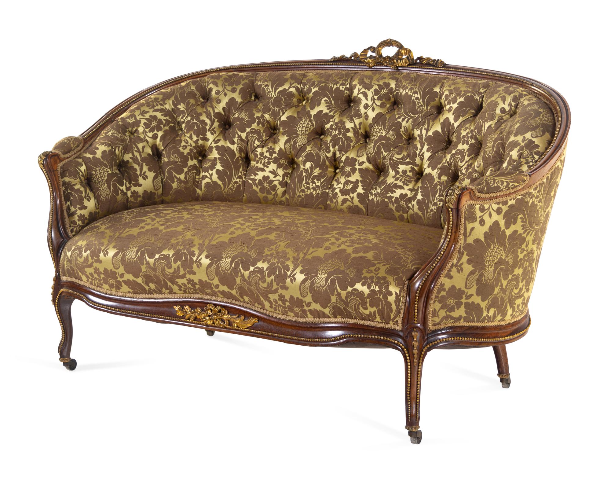 A Louis XV Style Gilt Bronze Mounted Rosewood Three-Piece Salon Suite