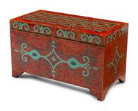 An Iberian Style Lapis Lazuli, Turquoise and Amber Inlaid Coffer