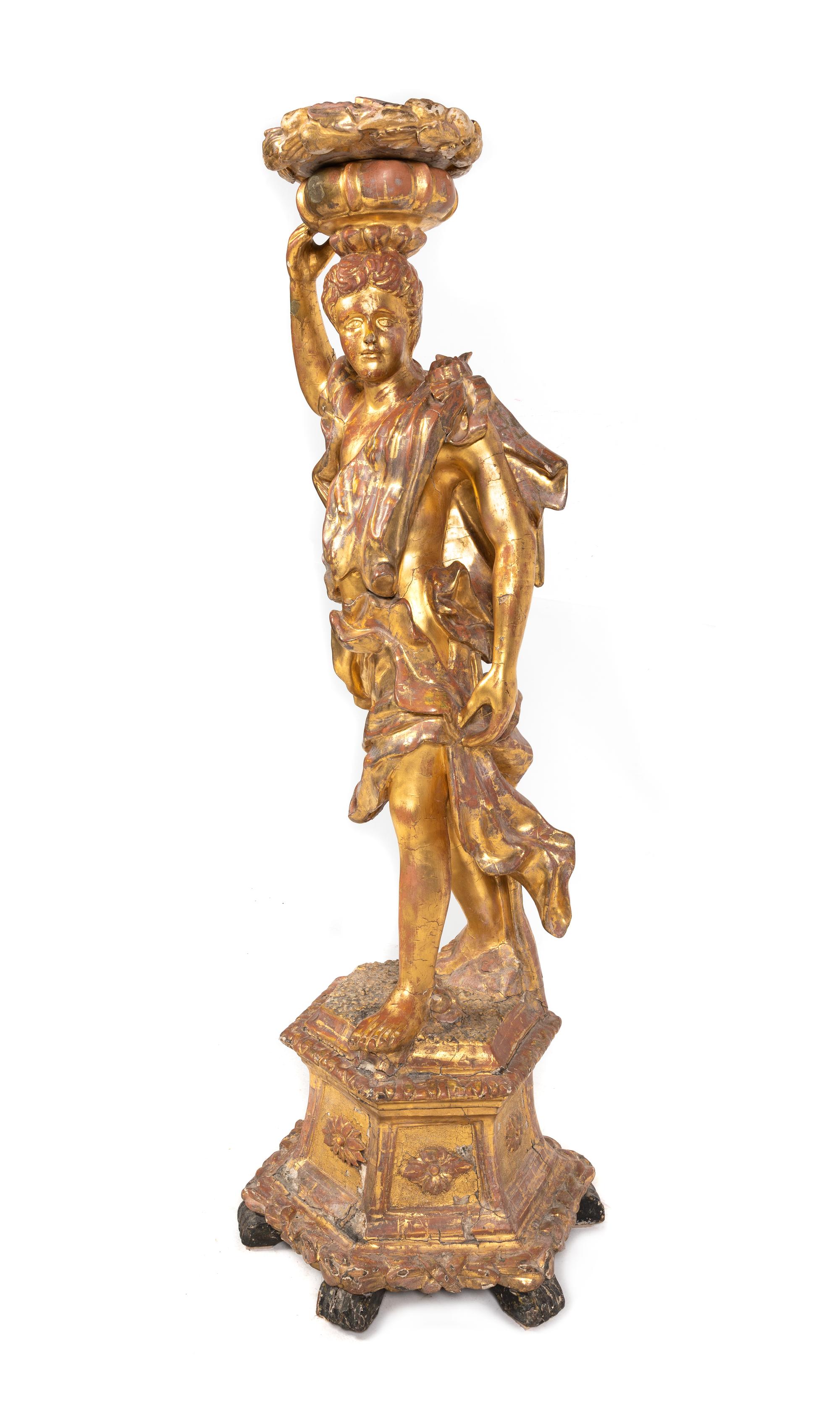 An Italian Giltwood Figural Torchère