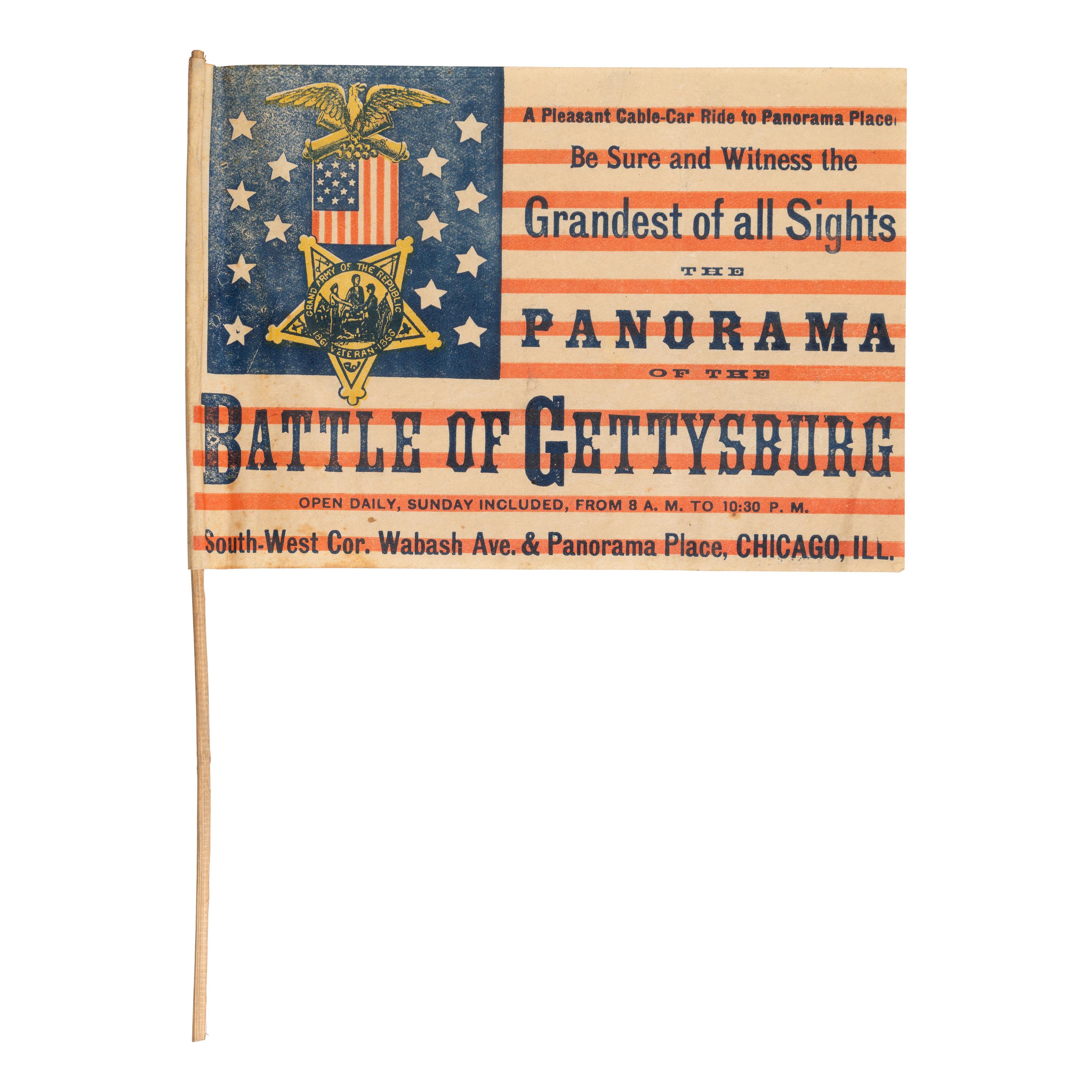 [Civil War]. Gettysburg Cyclorama paper advertising flag. Chicago, ca 1880s.
