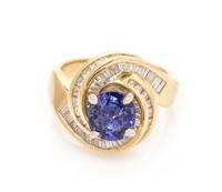 A 14 Karat Yellow Gold, Tanzanite and Diamond Ring, 6.20 dwts.