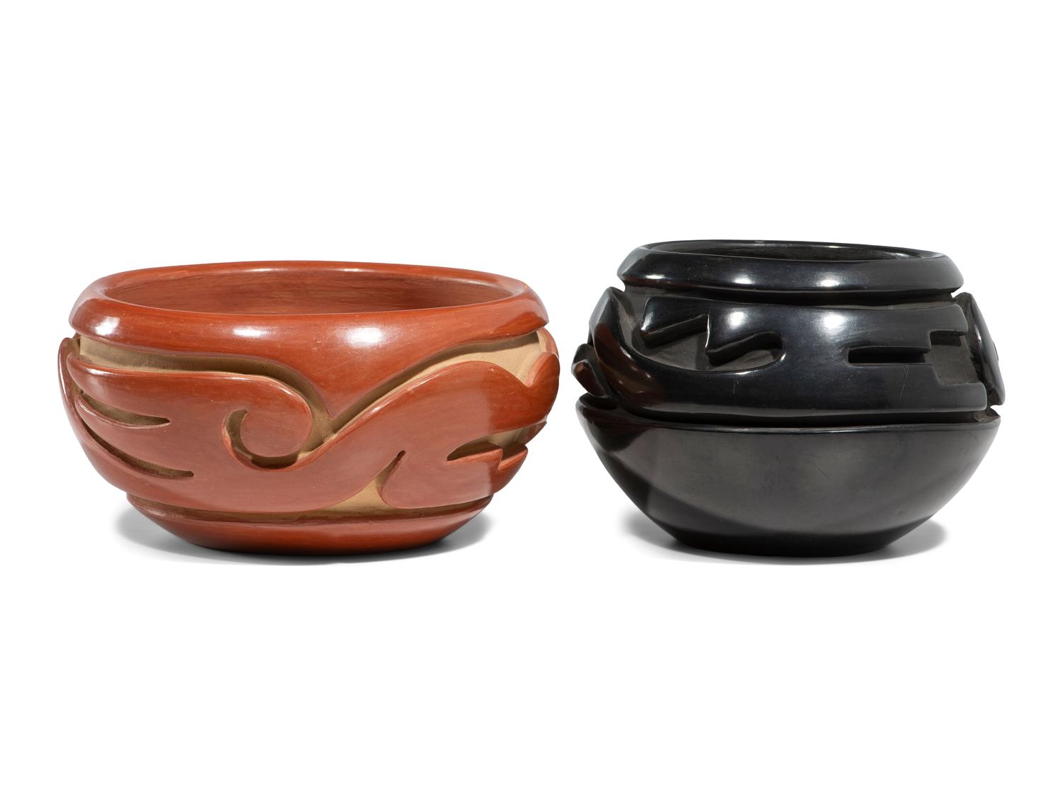 Carved Red and Blackware Pottery