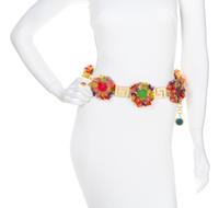 A Gianni Versace Multicolor Floral and Greco Link Belt, 29"- 33" x 1.25"; Medallions: 2.5" x 2.5".