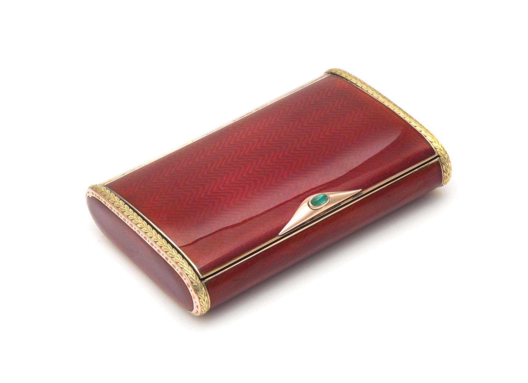 A Russian Silver, Yellow-Gold and Guilloche Enameled Cigarette Case, Mark of Faberge with Workmaster Mark of Henrik Wigstrom, St. Peter