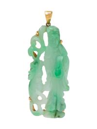 A 14 Karat Yellow Gold and Jade Pendant,