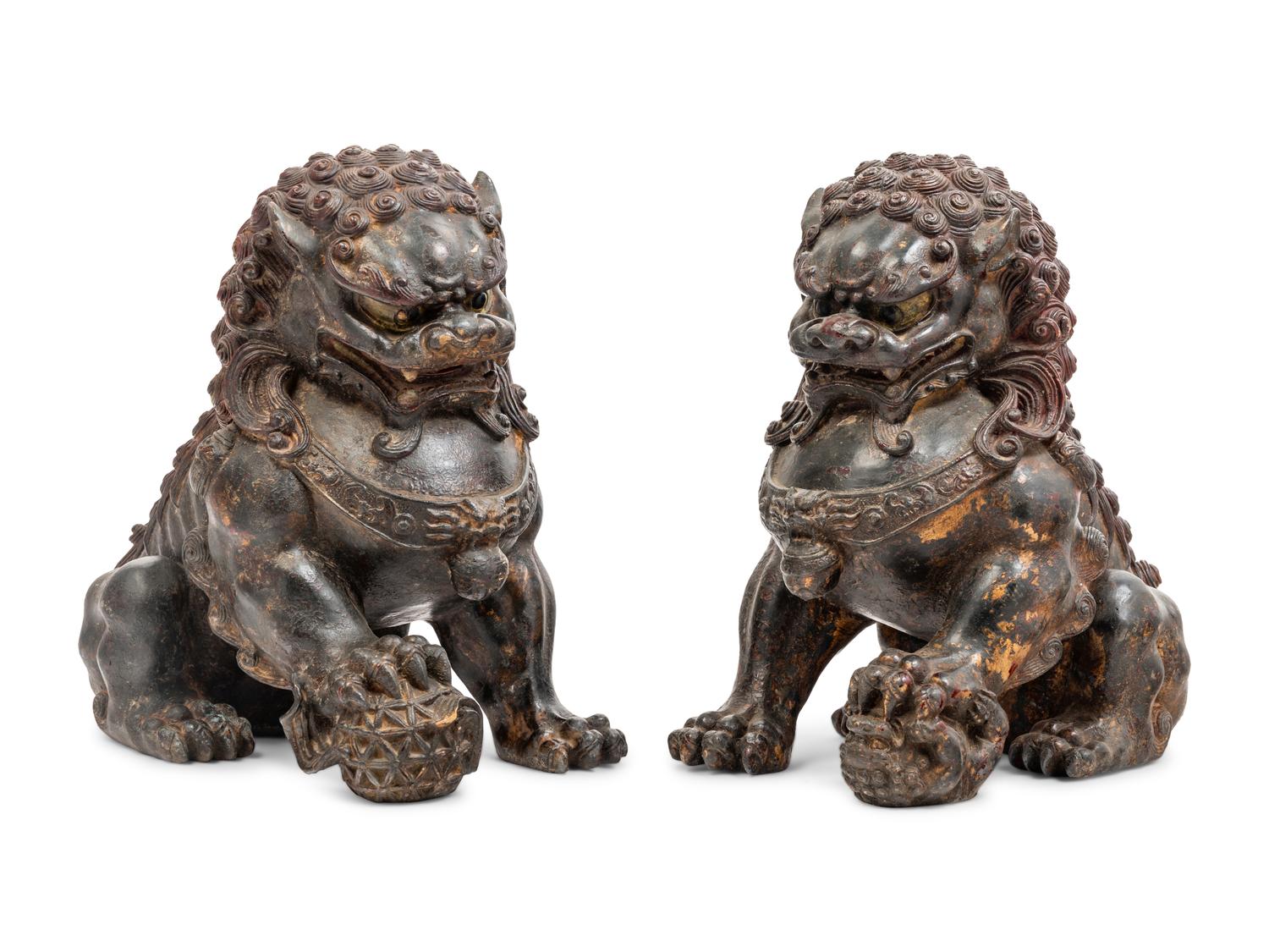 A Pair of Chinese Bronze Fu Lions