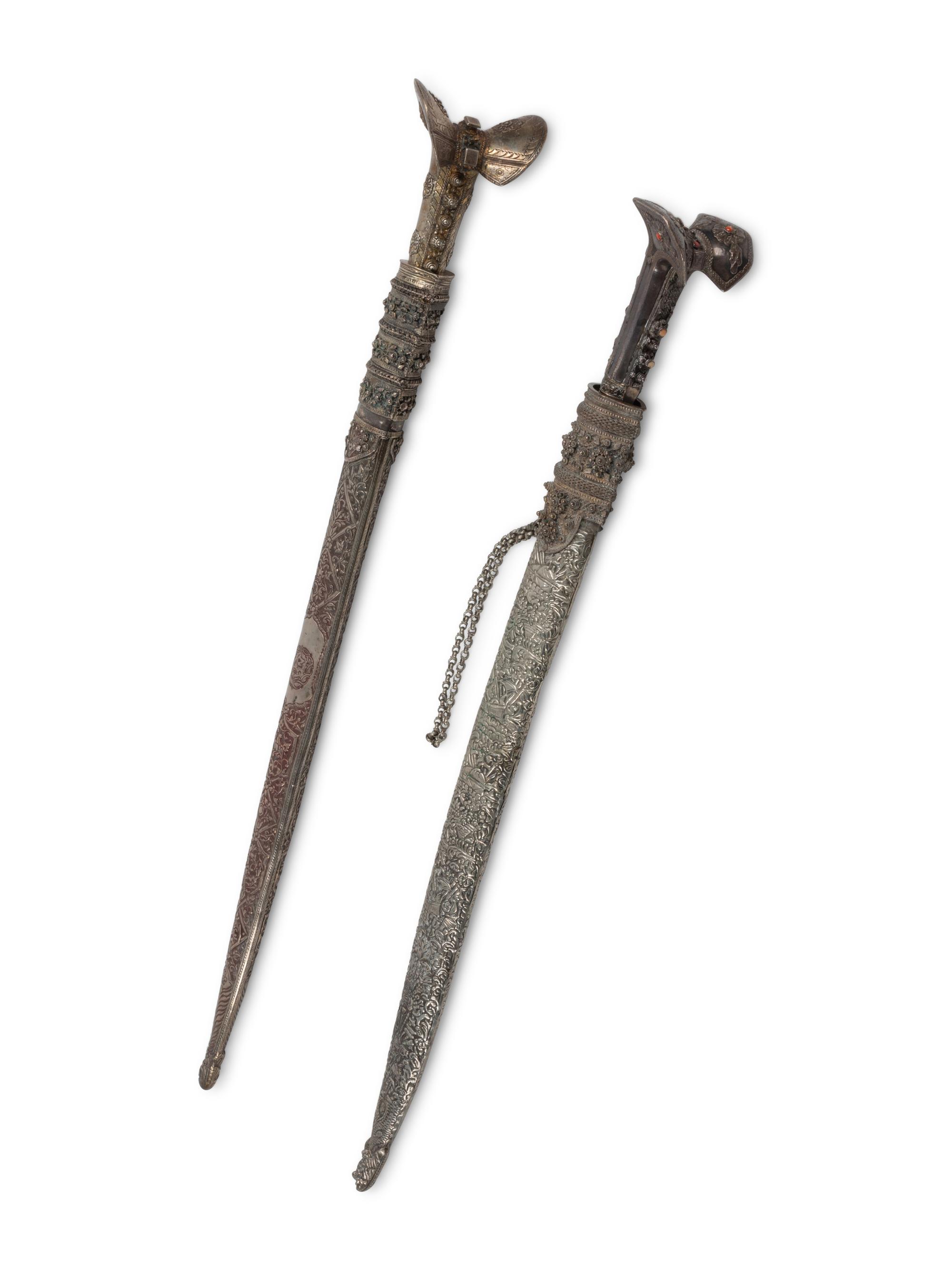 Two Turkish Silver Swords with Sheaths