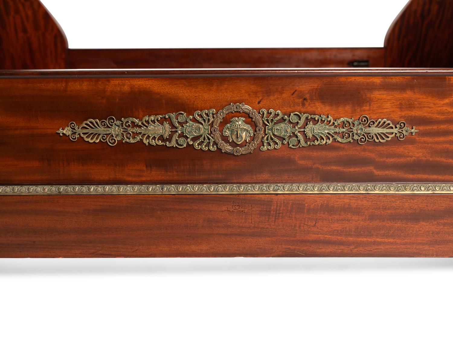 An Empire Revival Gilt Bronze Mounted Mahogany Lit En Bateau