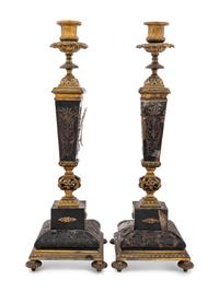 A Pair of Napoleon III Boulle Marquetry Candlesticks