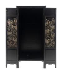 A Large Chinese Hardstone Embellished Lacquered Wood Cabinet