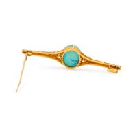 ANTIQUE, YELLOW GOLD, TURQUOISE AND DIAMOND BROOCH