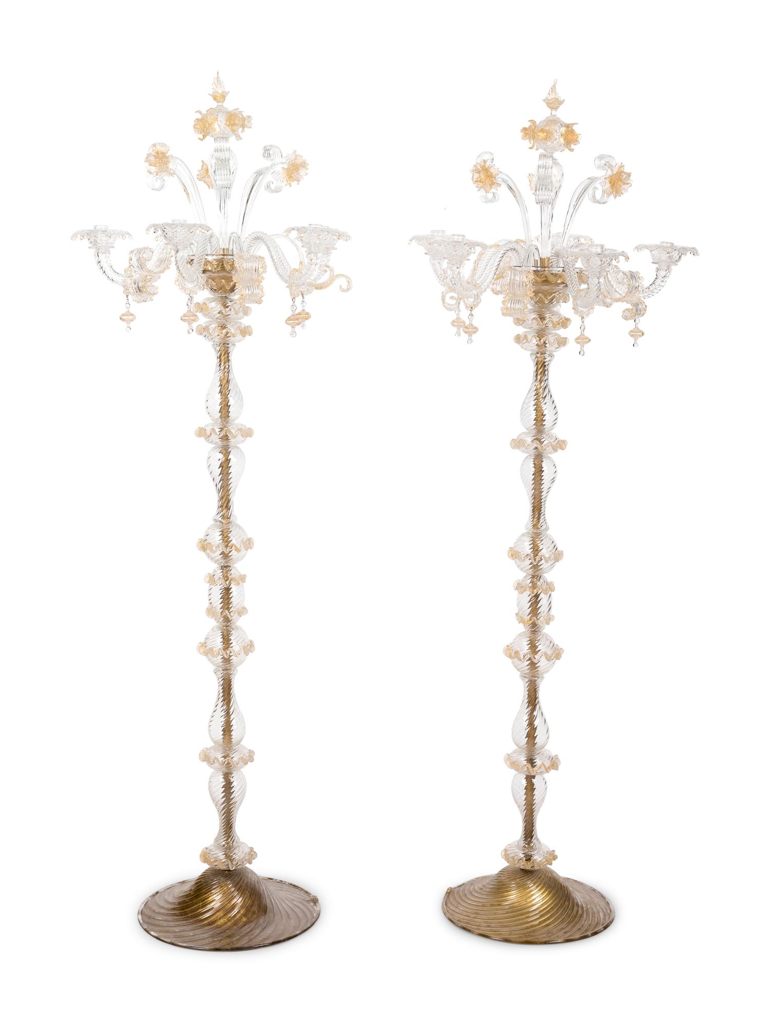 A Pair of Seguso Murano Glass Torchères