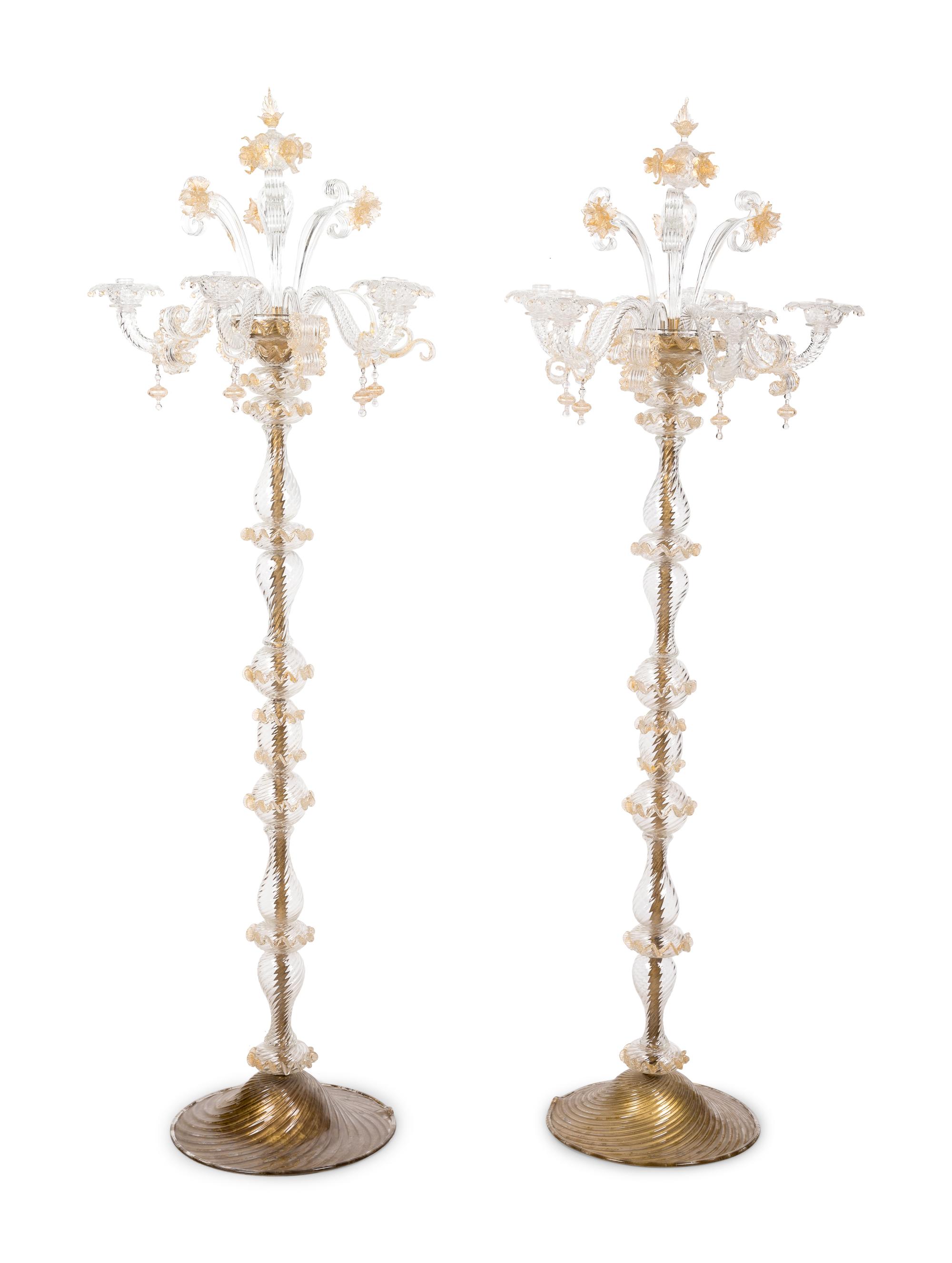 A Pair of Seguso Murano Glass Torchères