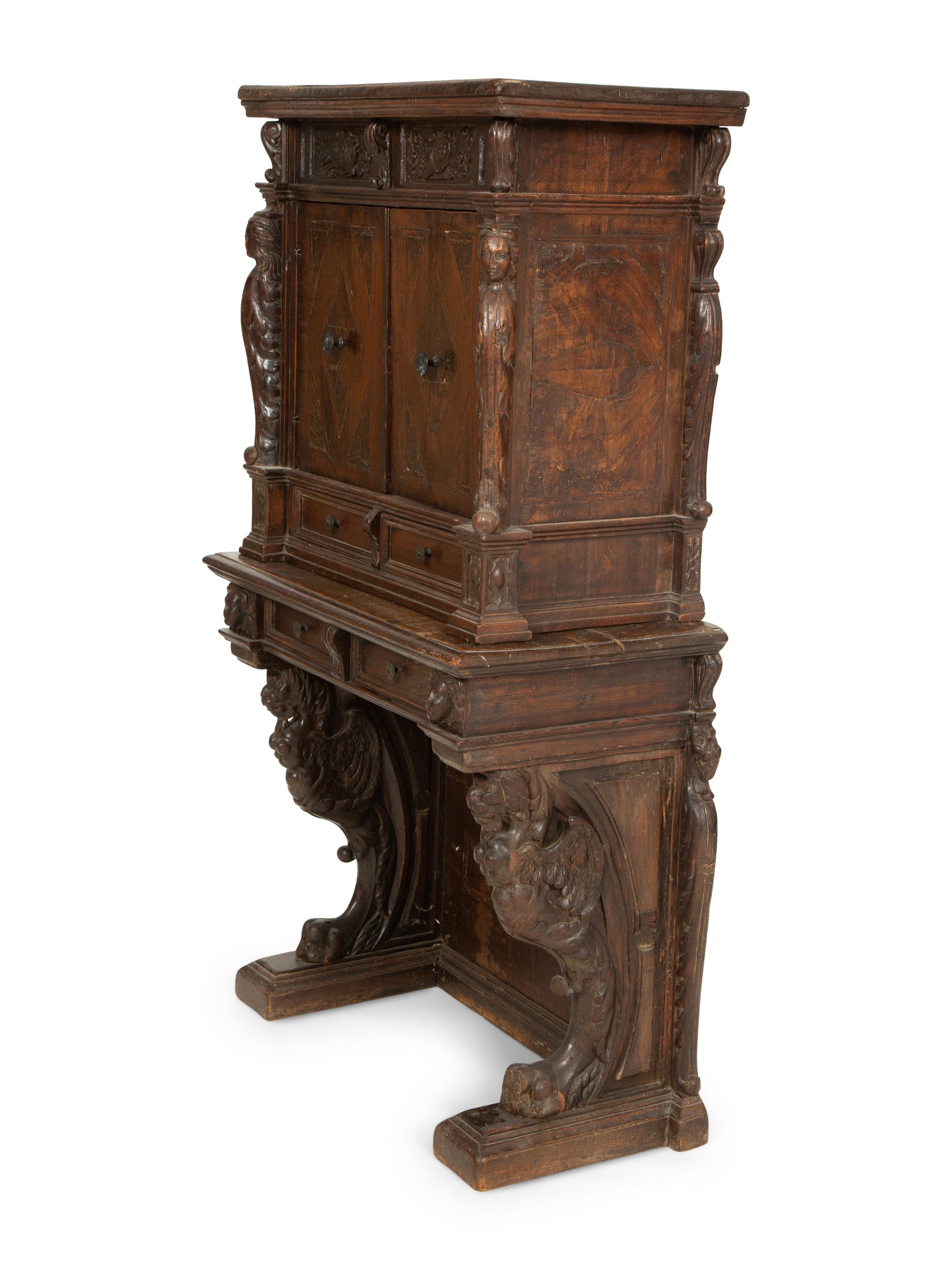 An Italian Carved Walnut Cabinet on Stand