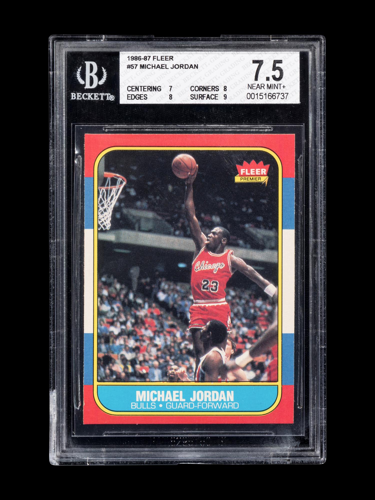 A 1986-87 Fleer Michael Jordan Rookie Basketball Card No. 57 (BGS 7.5 NEAR MINT+)