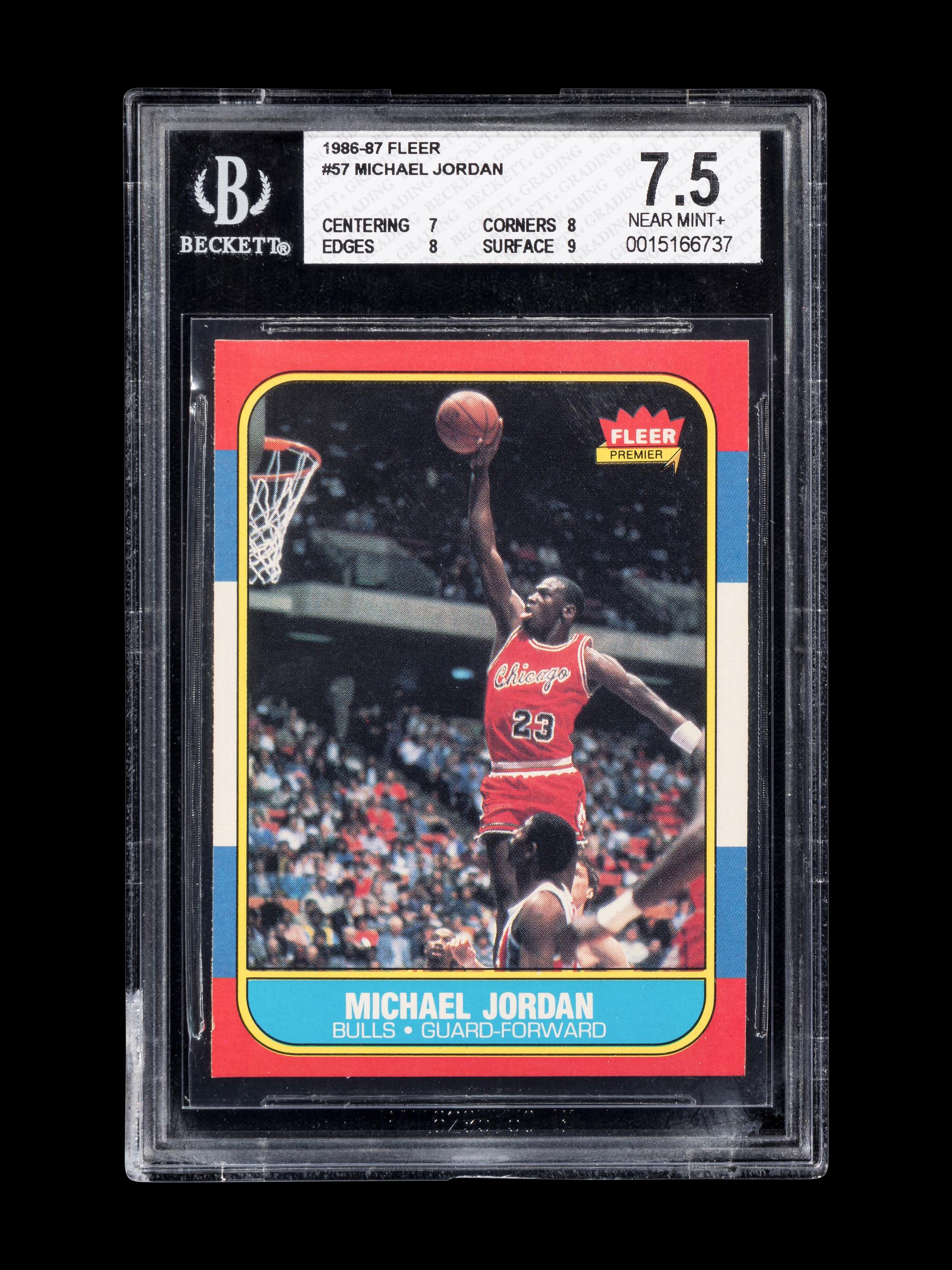 A 1986-87 Fleer Michael Jordan Rookie Basketball Card No. 57 (BGS 7.5 NEAR MINT+)