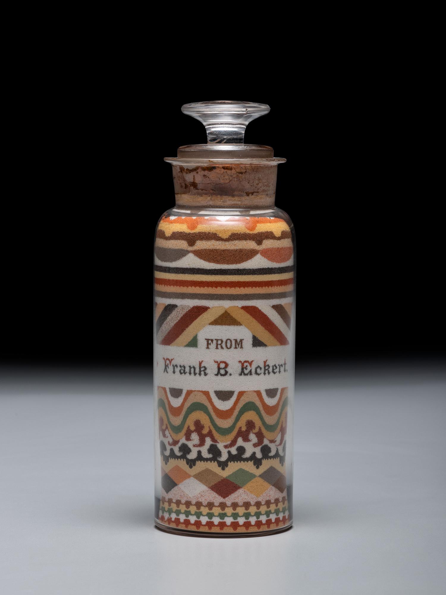An Andrew Clemens (American, 1857-1894) Labeled Sand Bottle with Percheron Horse