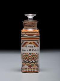 An Andrew Clemens (American, 1857-1894) Labeled Sand Bottle with Percheron Horse