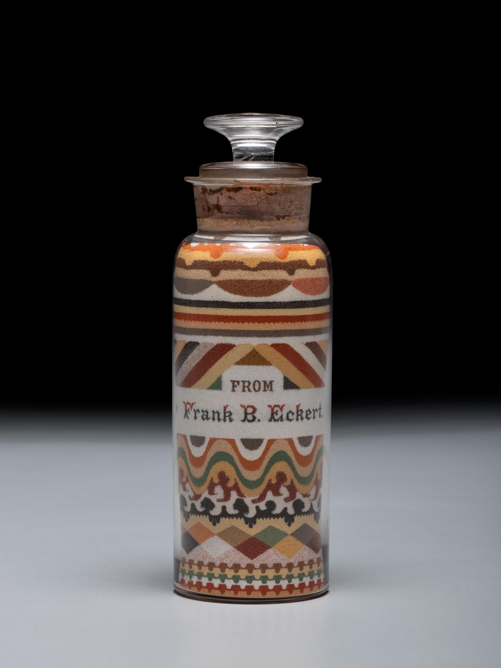 An Andrew Clemens (American, 1857-1894) Labeled Sand Bottle with Percheron Horse