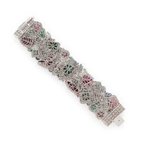 Ruby, Sapphire, Emerald, Diamond, and White Gold Bracelet