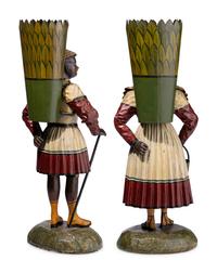 A Pair of French Tôle Peinte Figural Vases